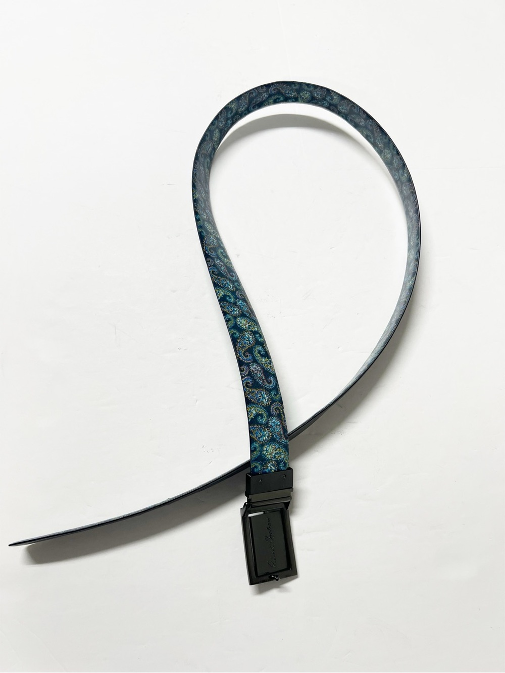 Robert Graham Mens Black Reversible Leather Belt with Brushed Metal Logo Buckle - Picture 7 of 11